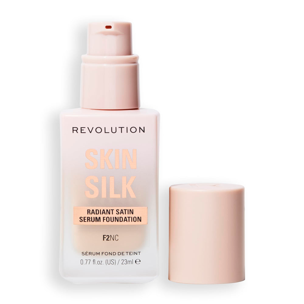 Revolution Skin Silk front packaging showing shade label and compact bottle, clear product identity benefit