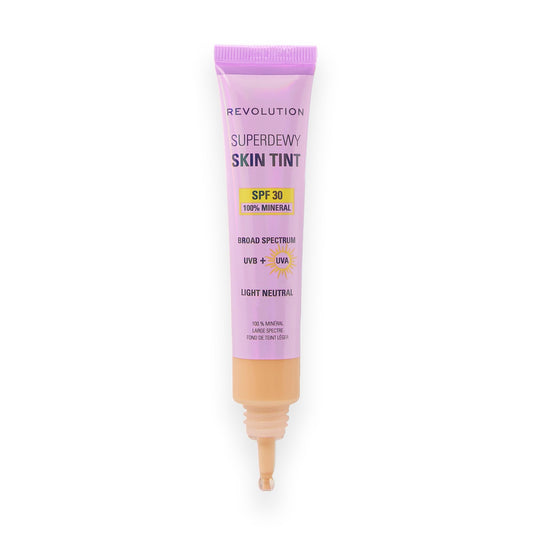 Revolution Beauty London tube front view showing SPF30 and tinted finish