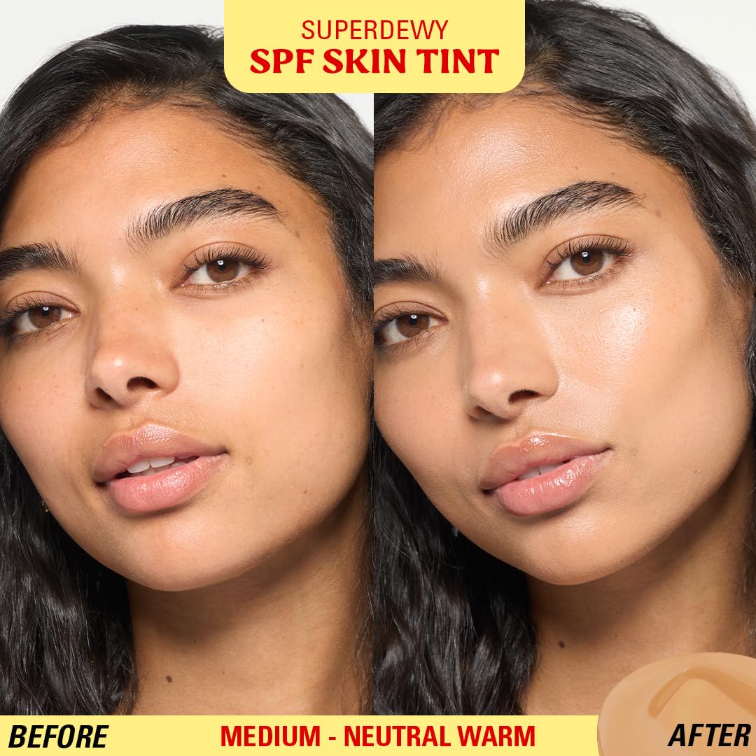 Revolution Superdewy blended on skin illustrating even coverage and natural glow