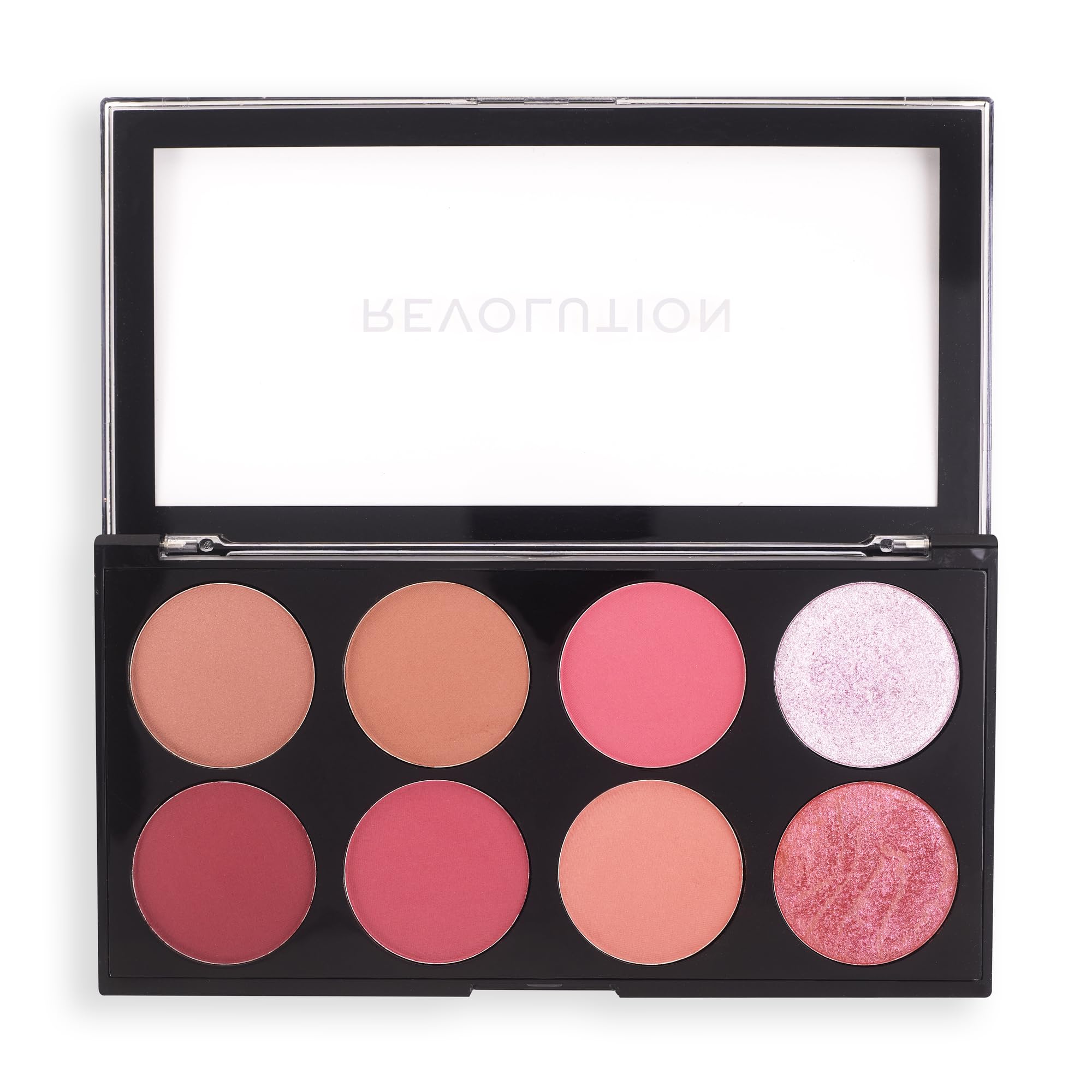Revolution Beauty London palette open front showing eight blendable shades for versatile looks