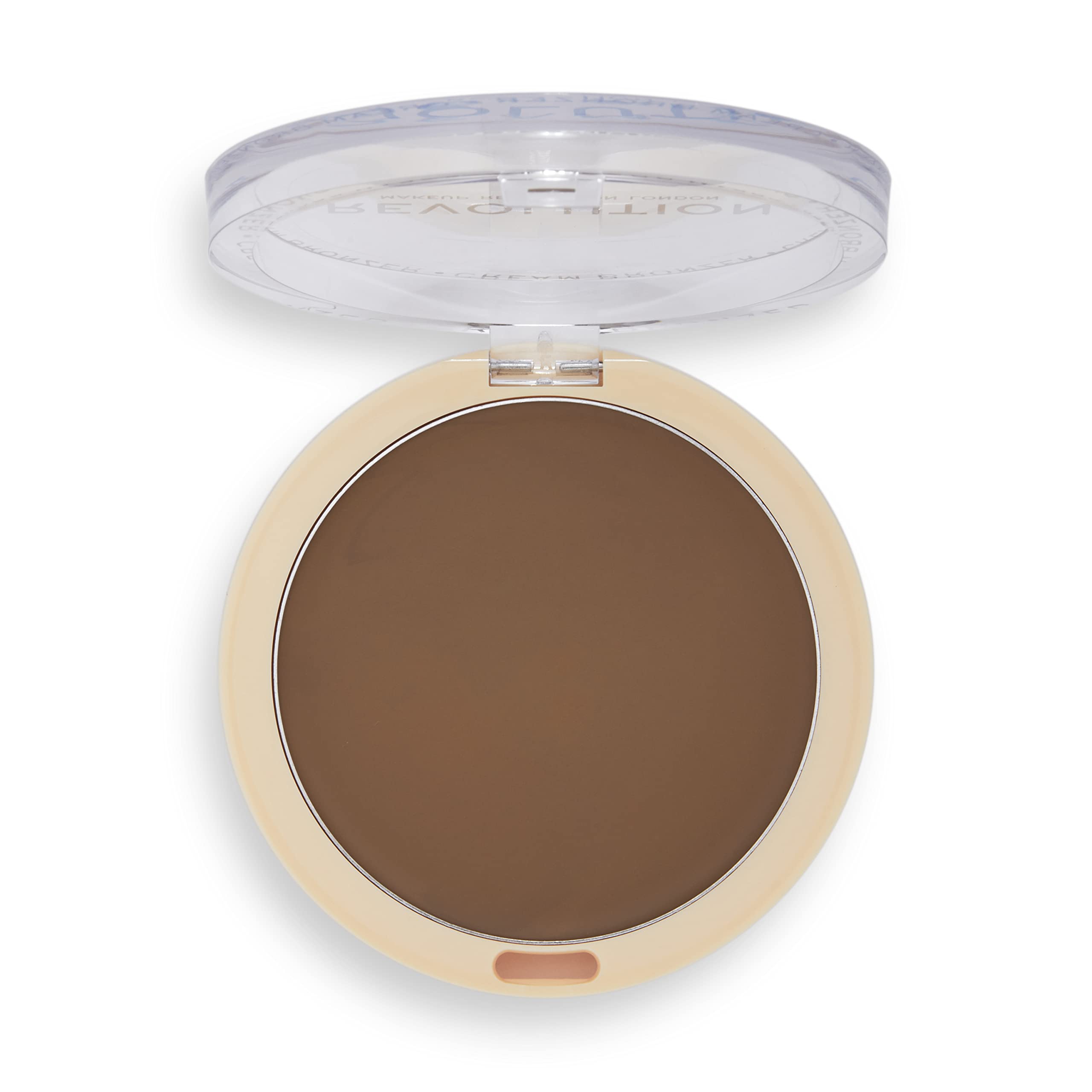 Revolution Beauty London bronzer front packaging showing shade and compact, easy selection