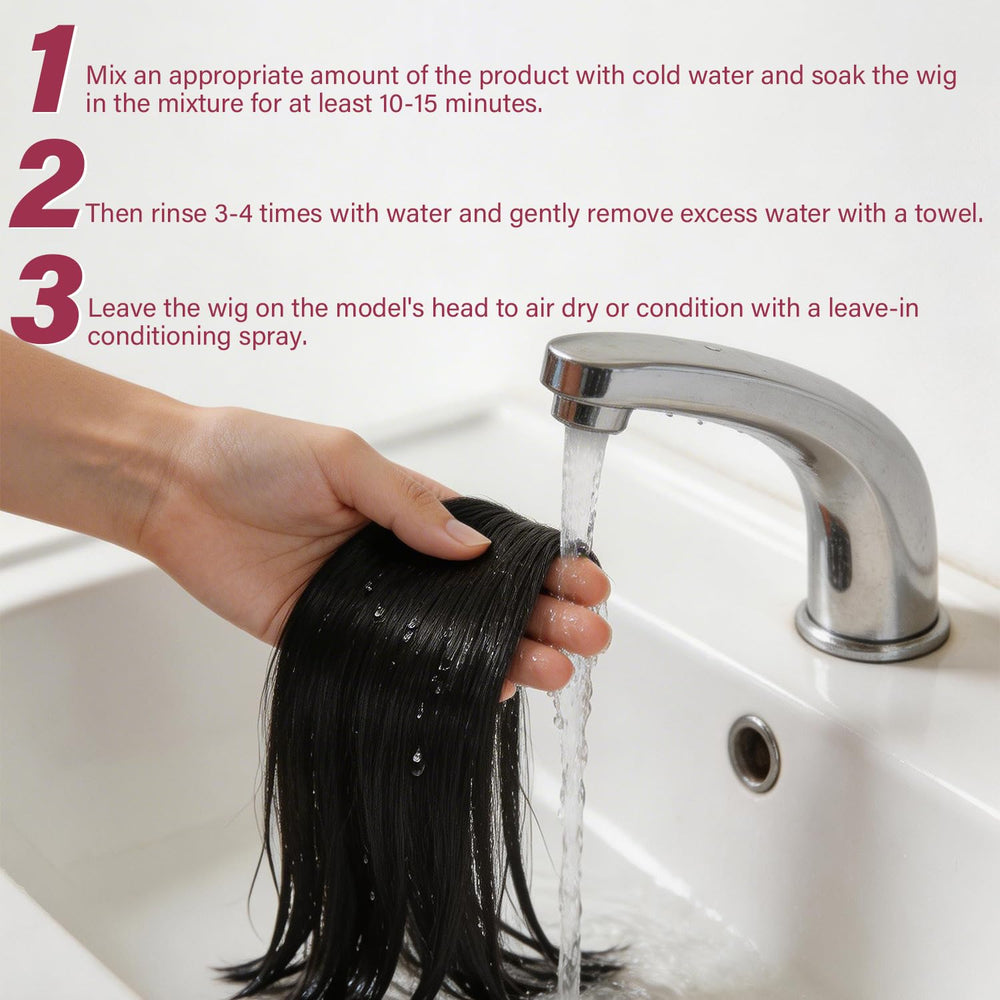 Applying RG ROUGE LX to a wet wig illustrating easy one-step application