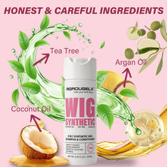 Tea tree leaves and coconut halves beside RG ROUGE LX highlighting natural actives