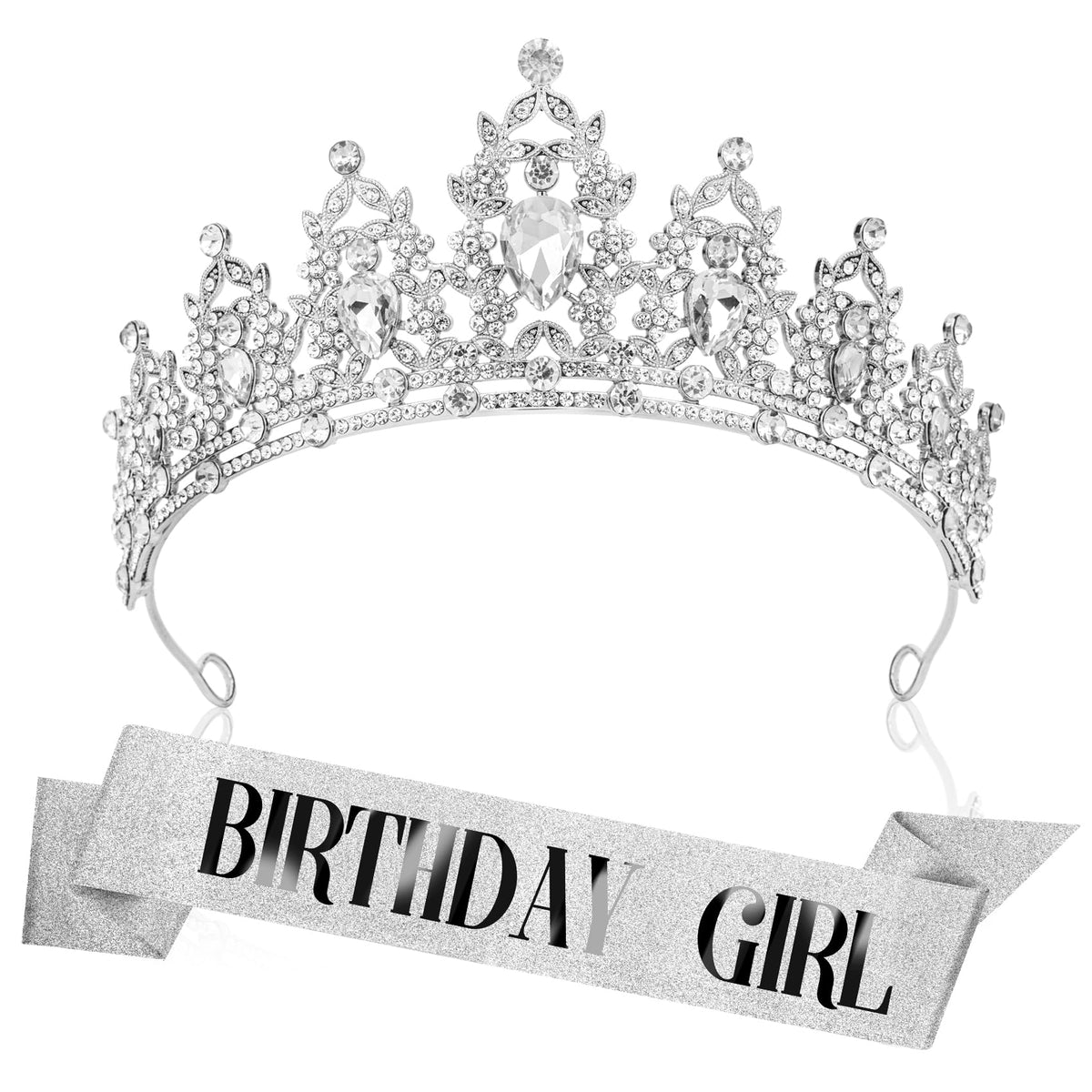 RGHSZ silver crown front view showing elegant rhinestone design and festive appeal