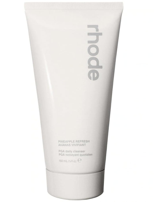 Rhode cleanser front packaging showing tube and product name, highlights brightening benefit