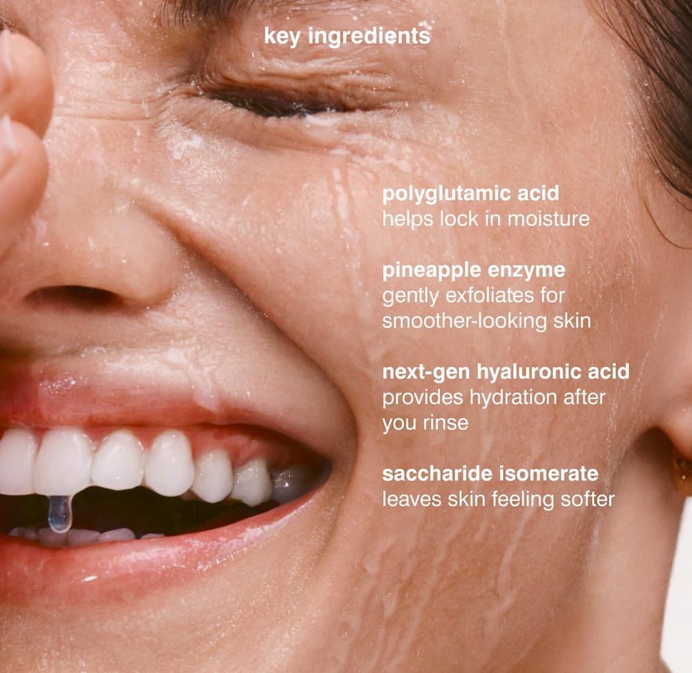 Rhode cleanser in-use during a wash routine, demonstrates gentle cleansing and refreshed skin