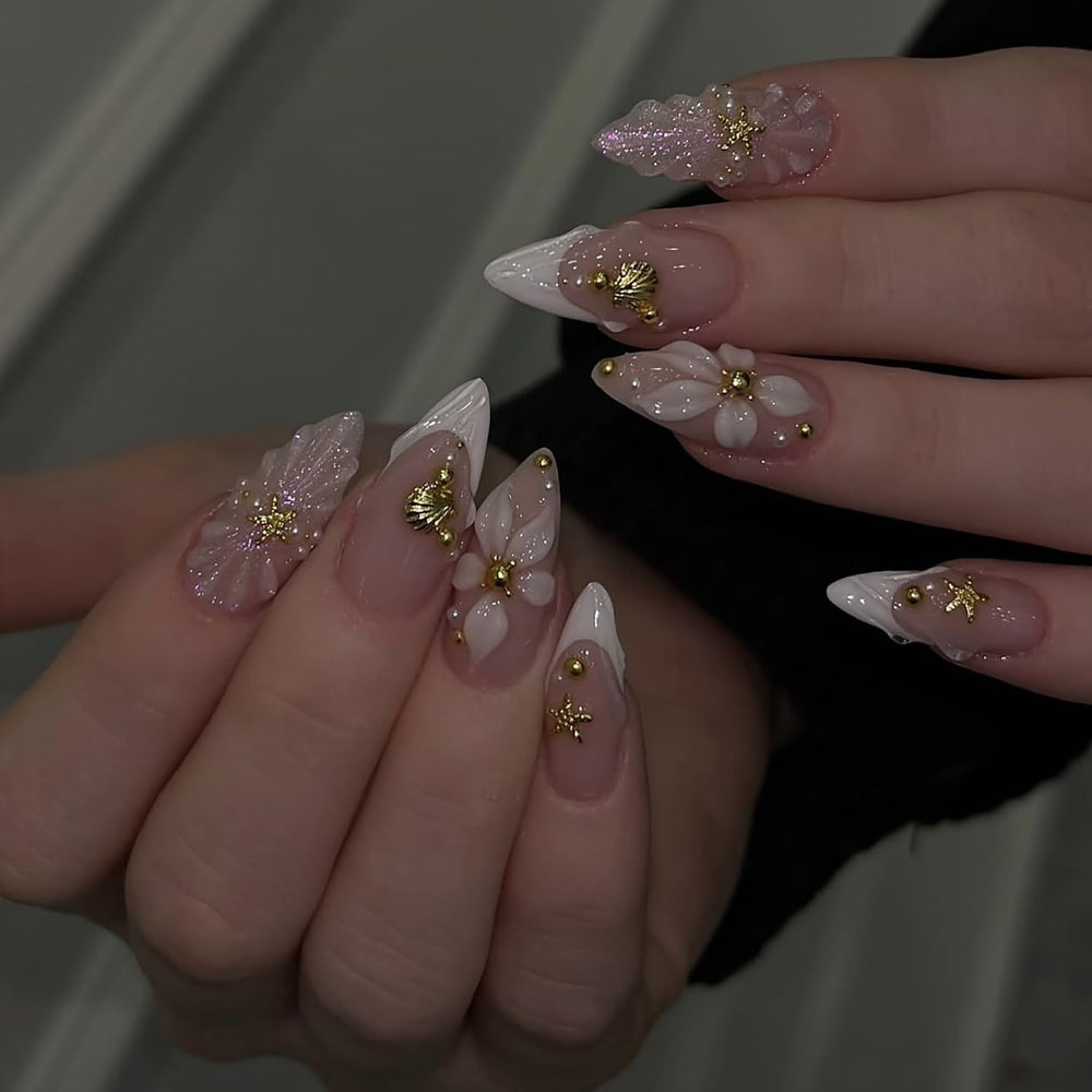 Rhspayh front packaging showing 24-piece almond press-on nails set, ready to wear