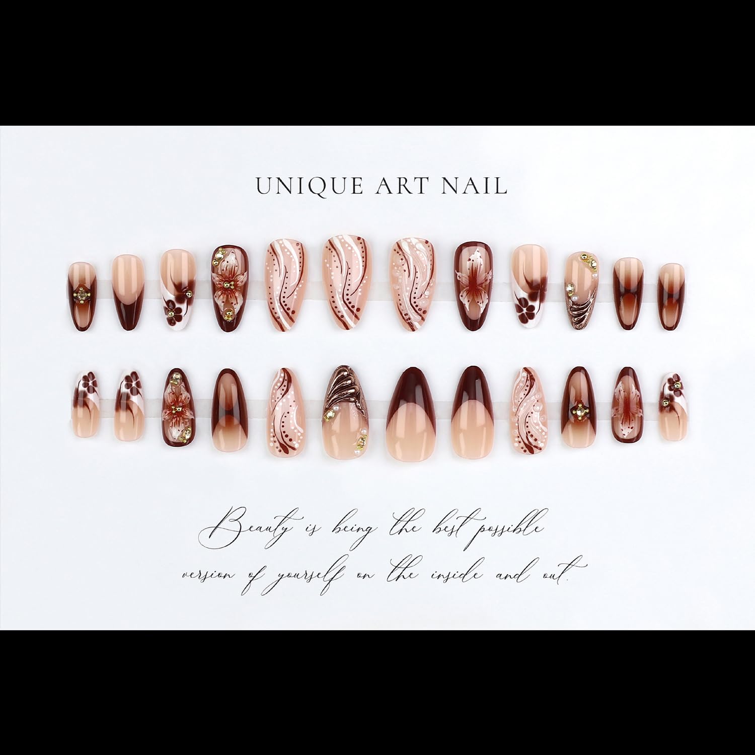 Rhspayh scale demo of hand wearing nails to show length and proportional fit before purchase