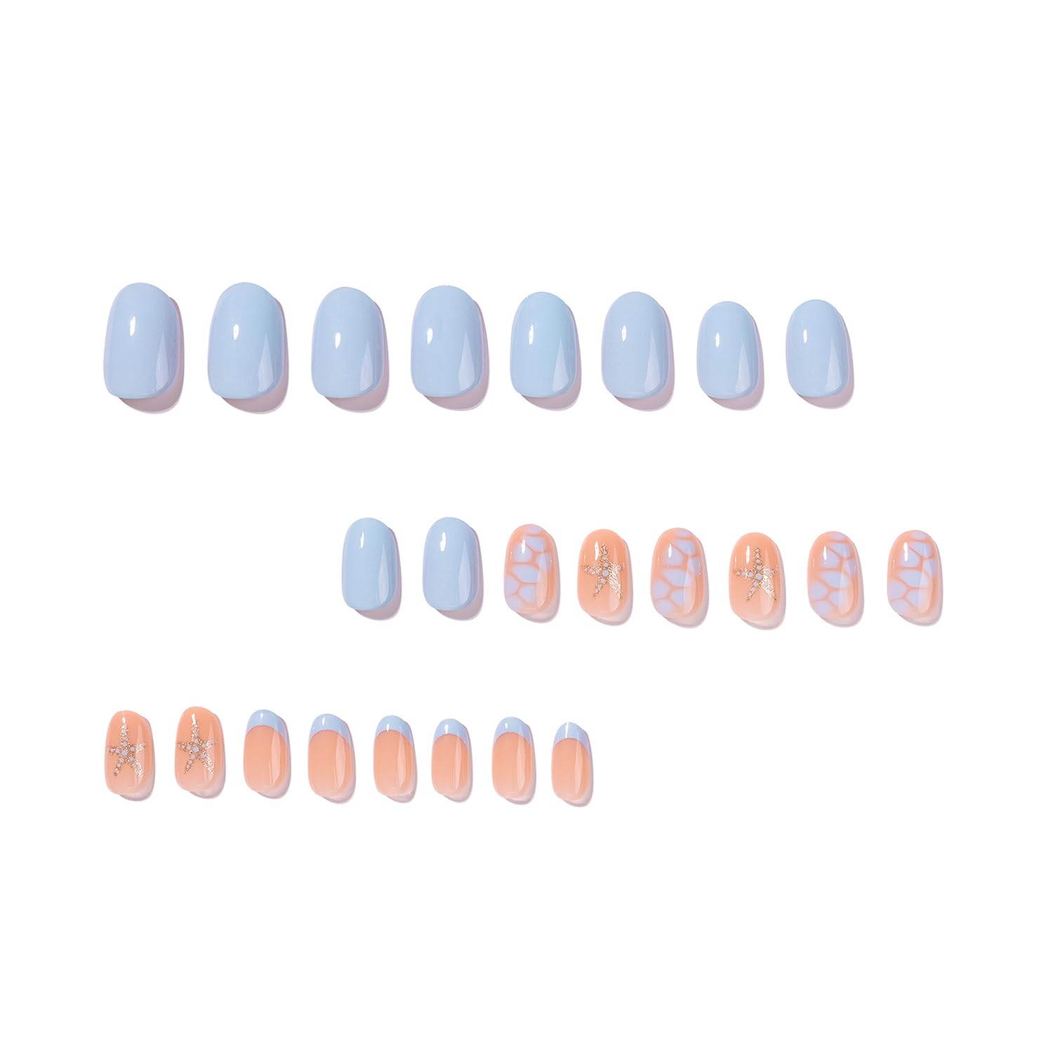 Rhspayh glossy blue almond nail texture highlighting durable salon-like sheen