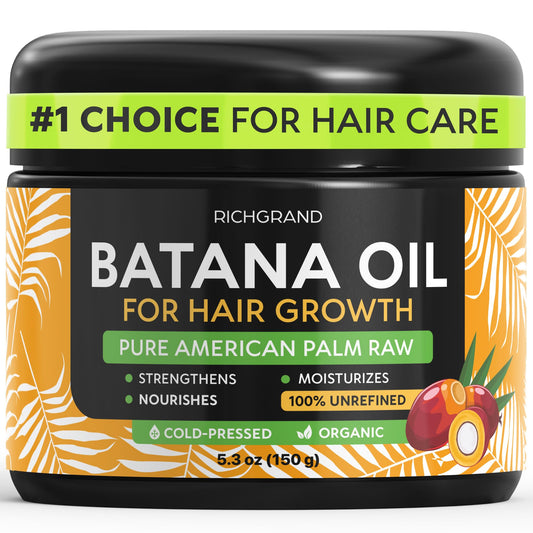 RICHGRAND jar front view showing raw Batana butter for versatile hydration
