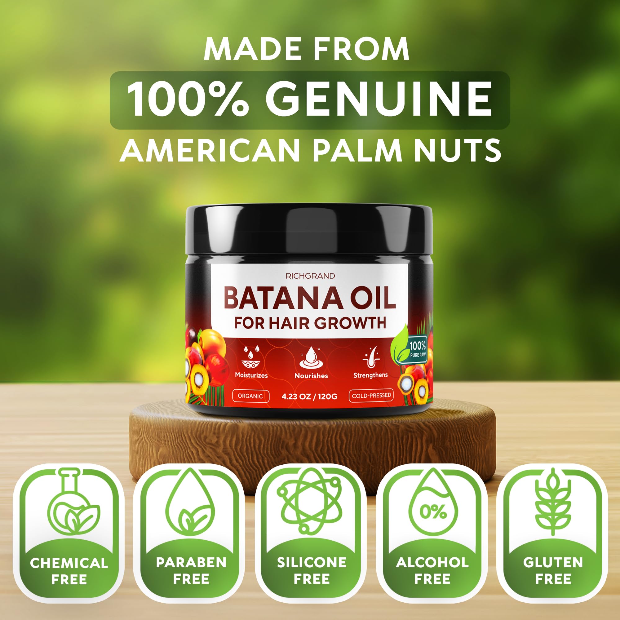 RICHGRAND pouring Batana Oil into hand to demonstrate lightweight absorption
