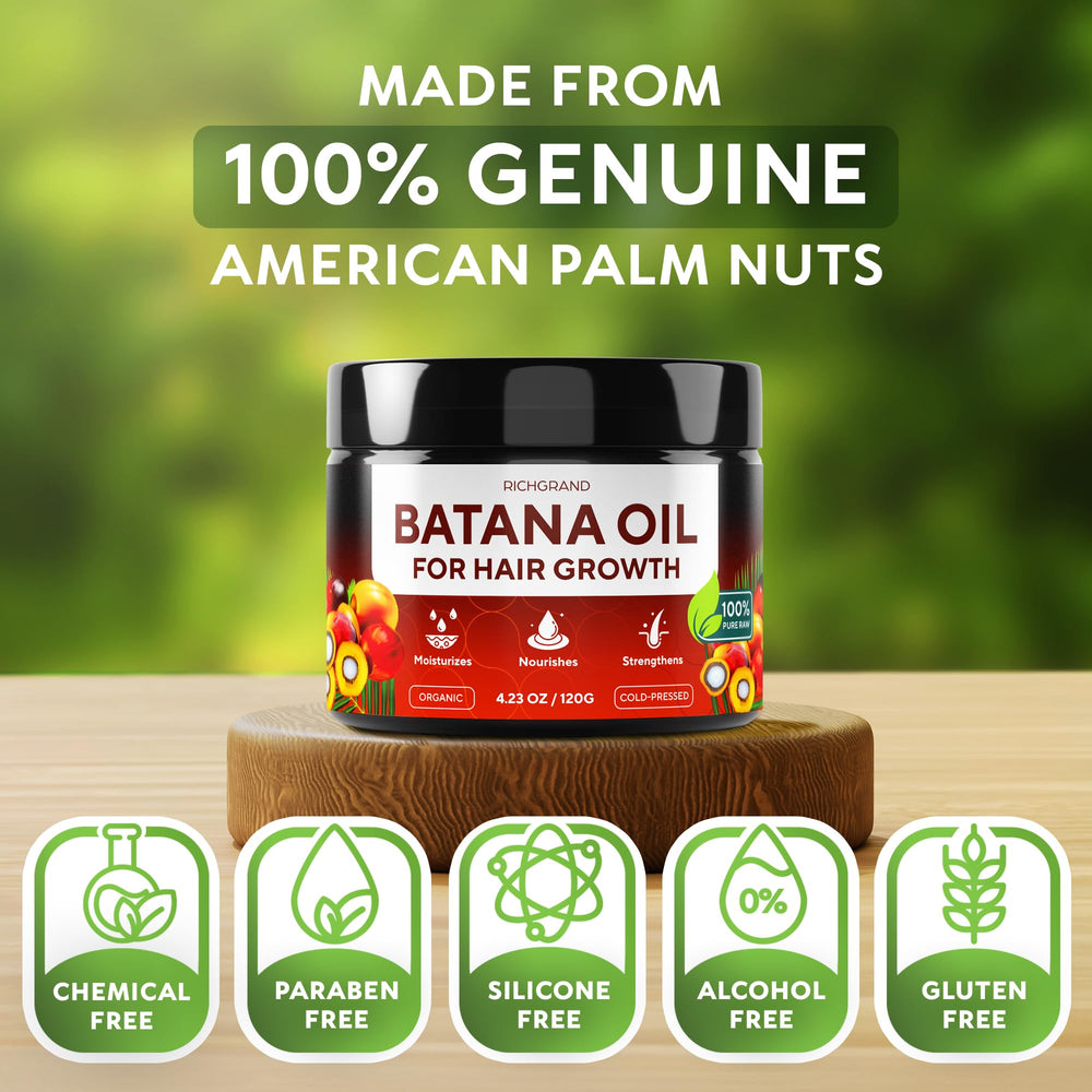 RICHGRAND pouring Batana Oil into hand to demonstrate lightweight absorption