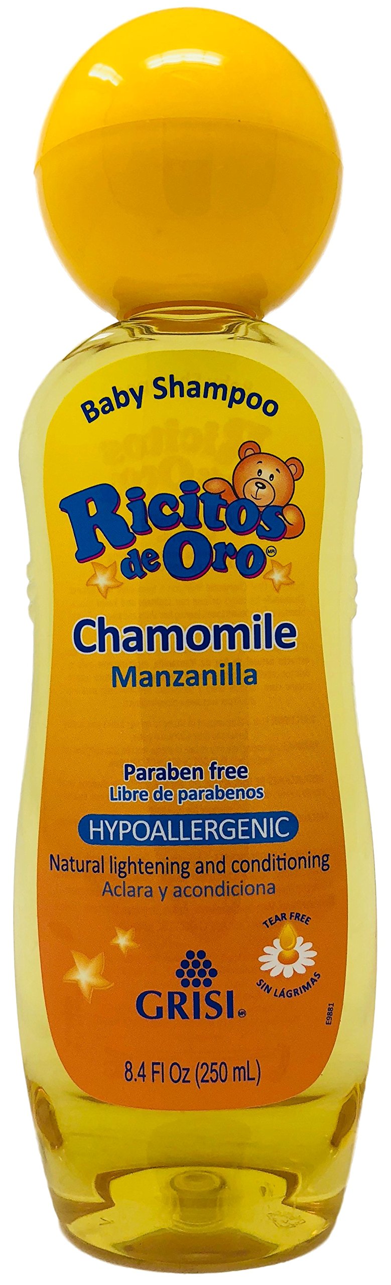 Ricitos de Oro front bottle showing chamomile label and child-friendly benefits