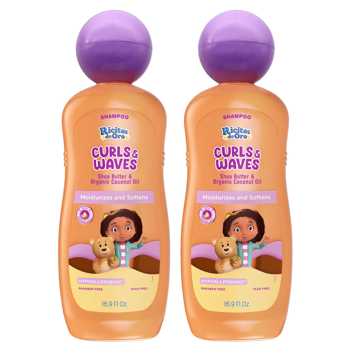 Ricitos de Oro front packaging showing product and kid-friendly design benefits