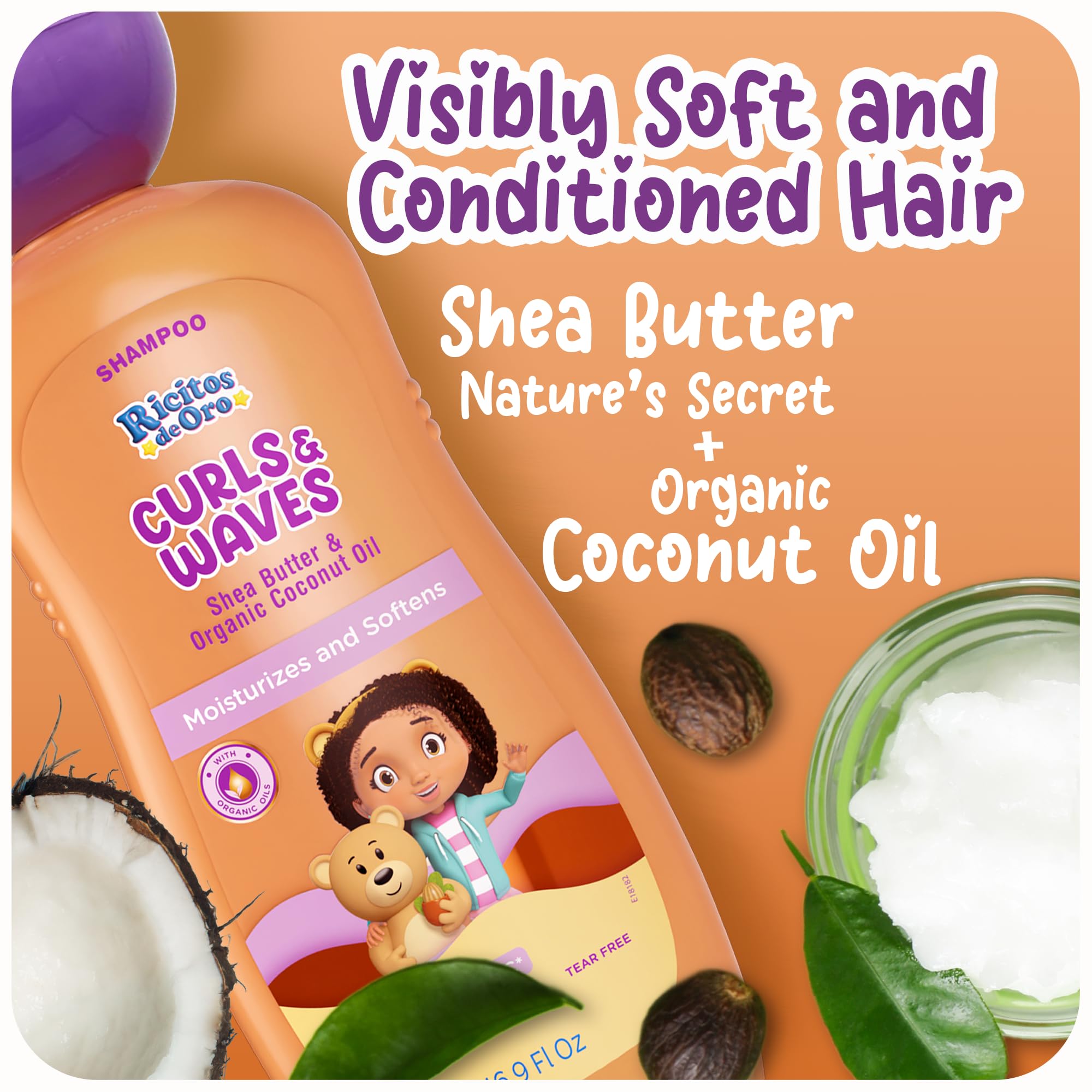 Ricitos de Oro shea butter and coconut oil ingredients highlighting moisturizing benefit