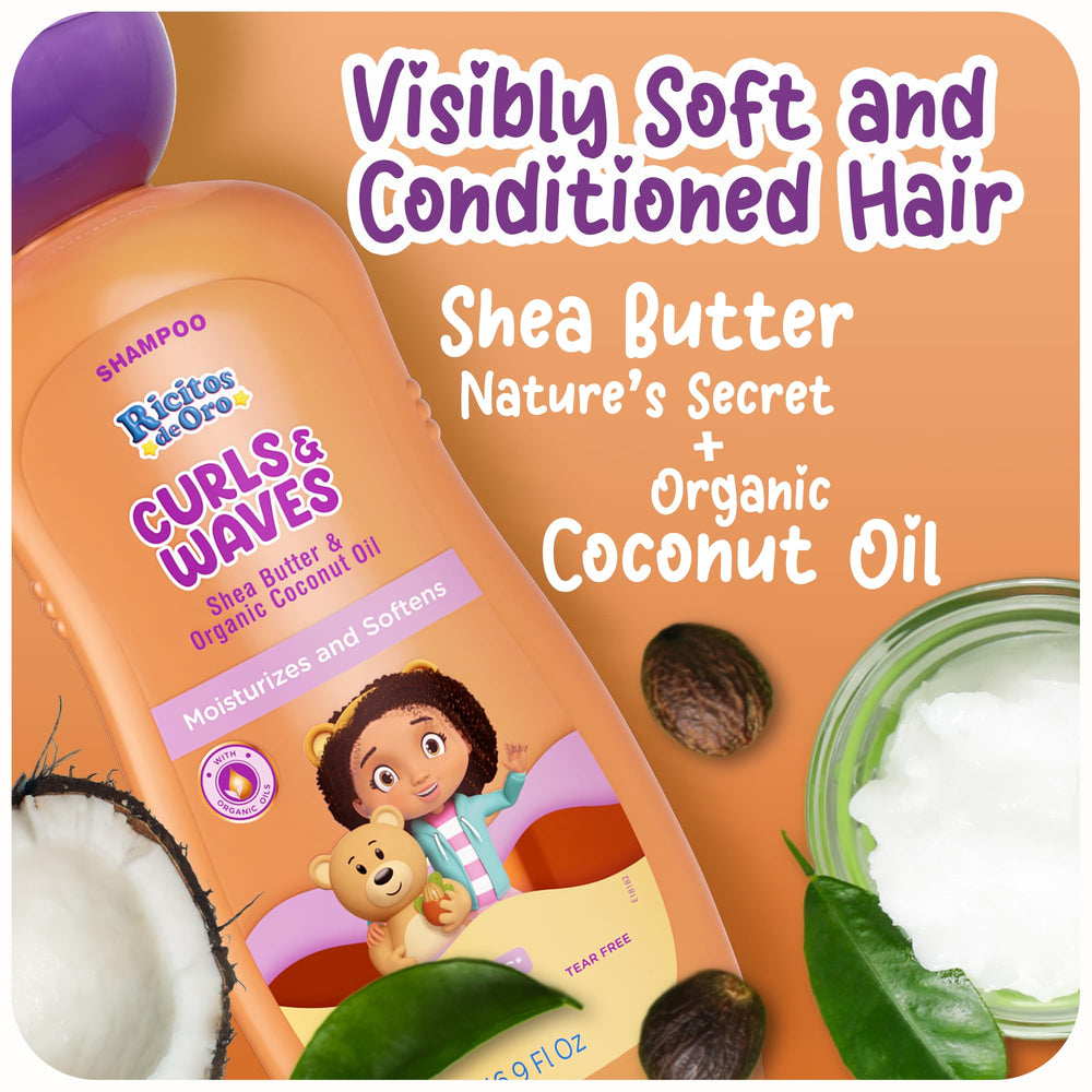 Ricitos de Oro shea butter and coconut oil ingredients highlighting moisturizing benefit