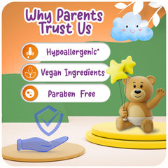 Ricitos de Oro shampoo in use during a child’s bath showing tear-free comfort benefit