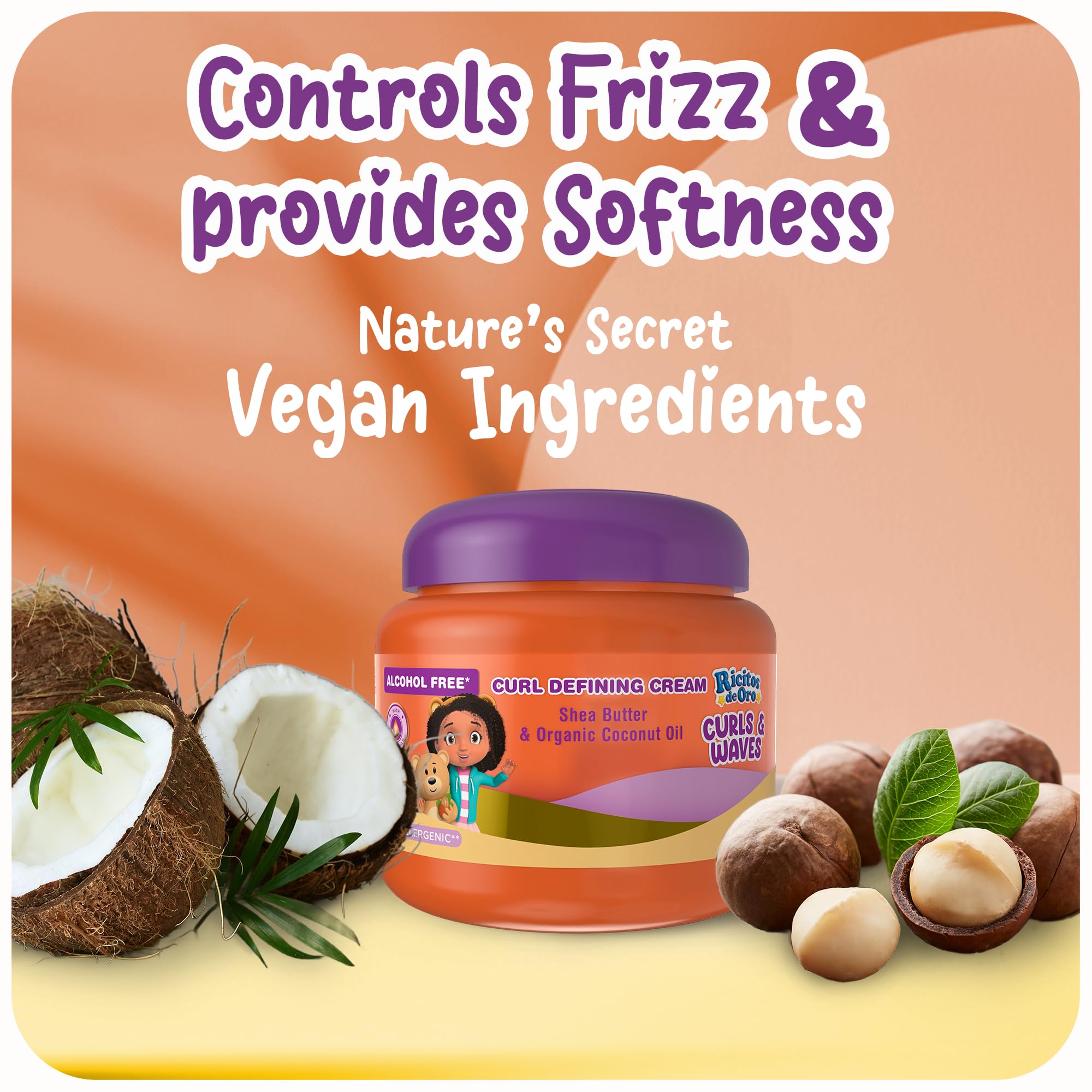 Ricitos de Oro child with defined curls showcasing frizz control
