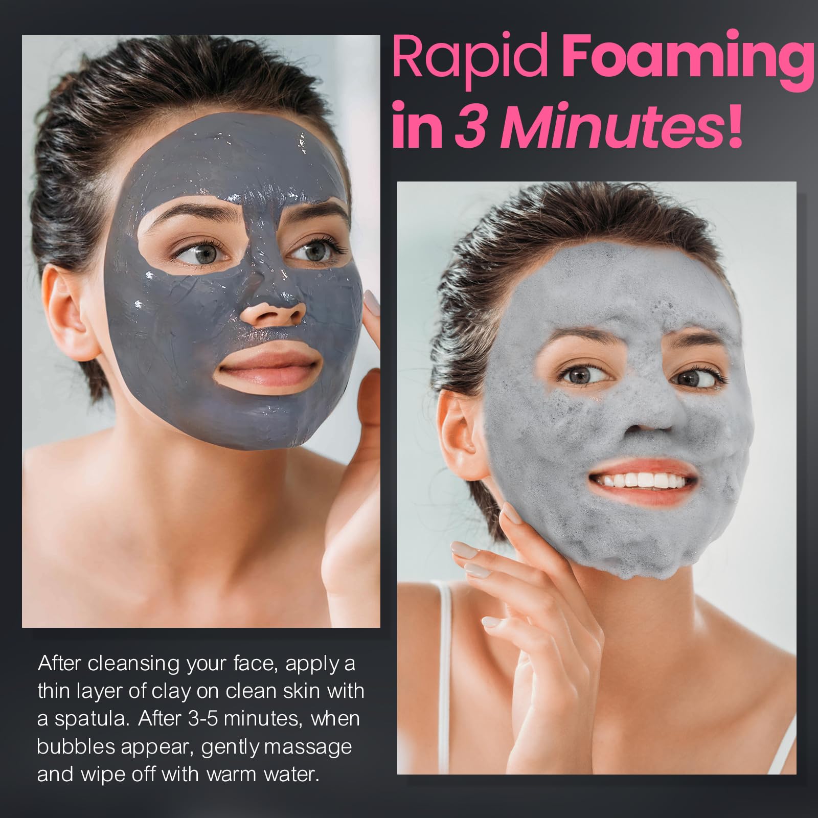 RIHAKO applied on model's face demonstrating easy at-home bubble mask use