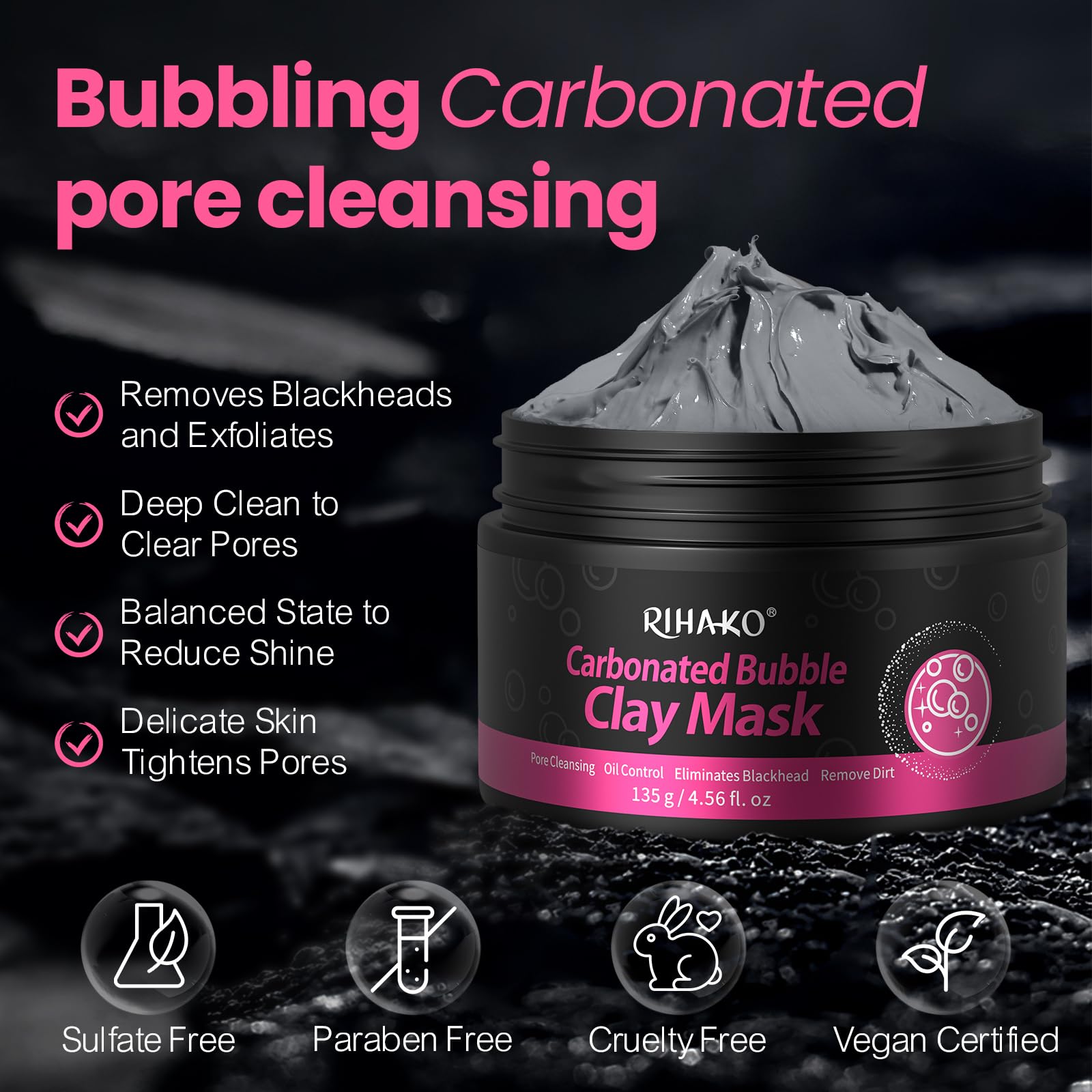 RIHAKO creamy formula turning into airy bubbles to lift impurities