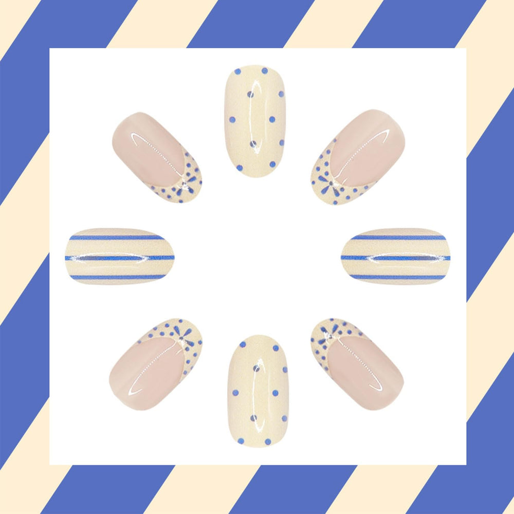 RIICFDD nails beside ruler showing short almond scale for comfortable wear benefit