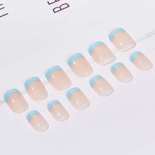 RikView close-up of glossy French tip and blue accent revealing fine design detail