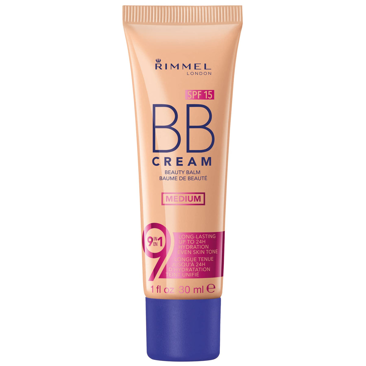 Rimmel BB Cream front packaging showing medium shade and 30ml benefit