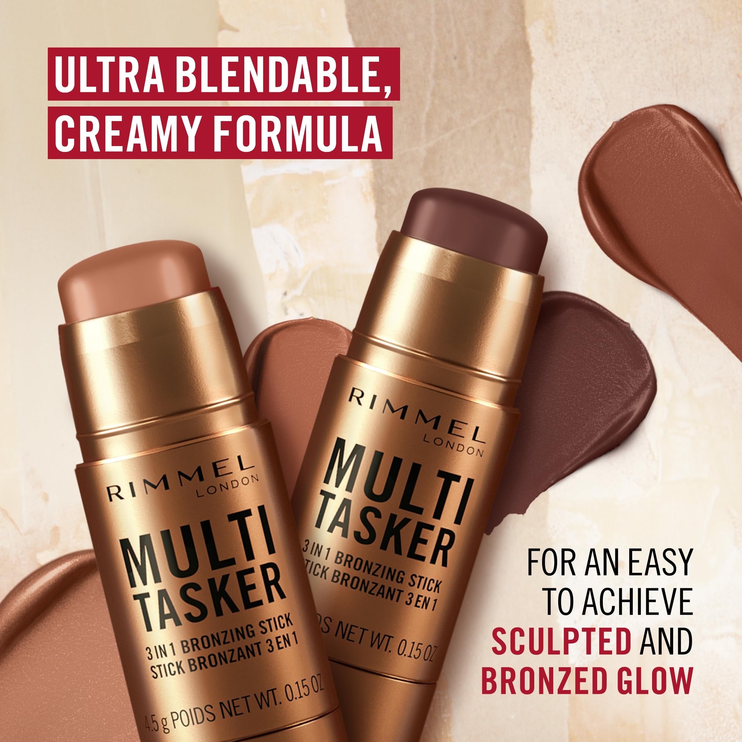 Rimmel bronzing stick cream texture closeup showing smooth blendability benefit