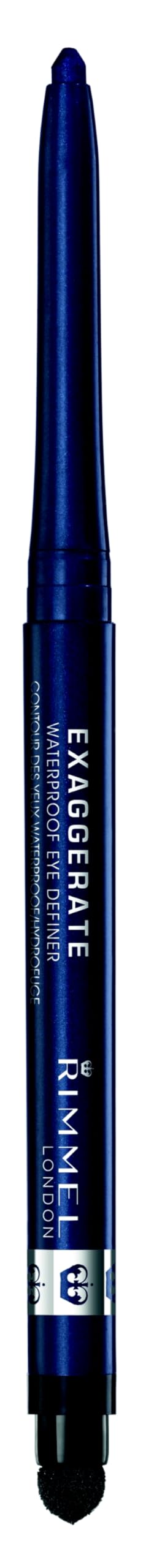 Rimmel Exaggerate front view showing deep ocean shade and compact benefit