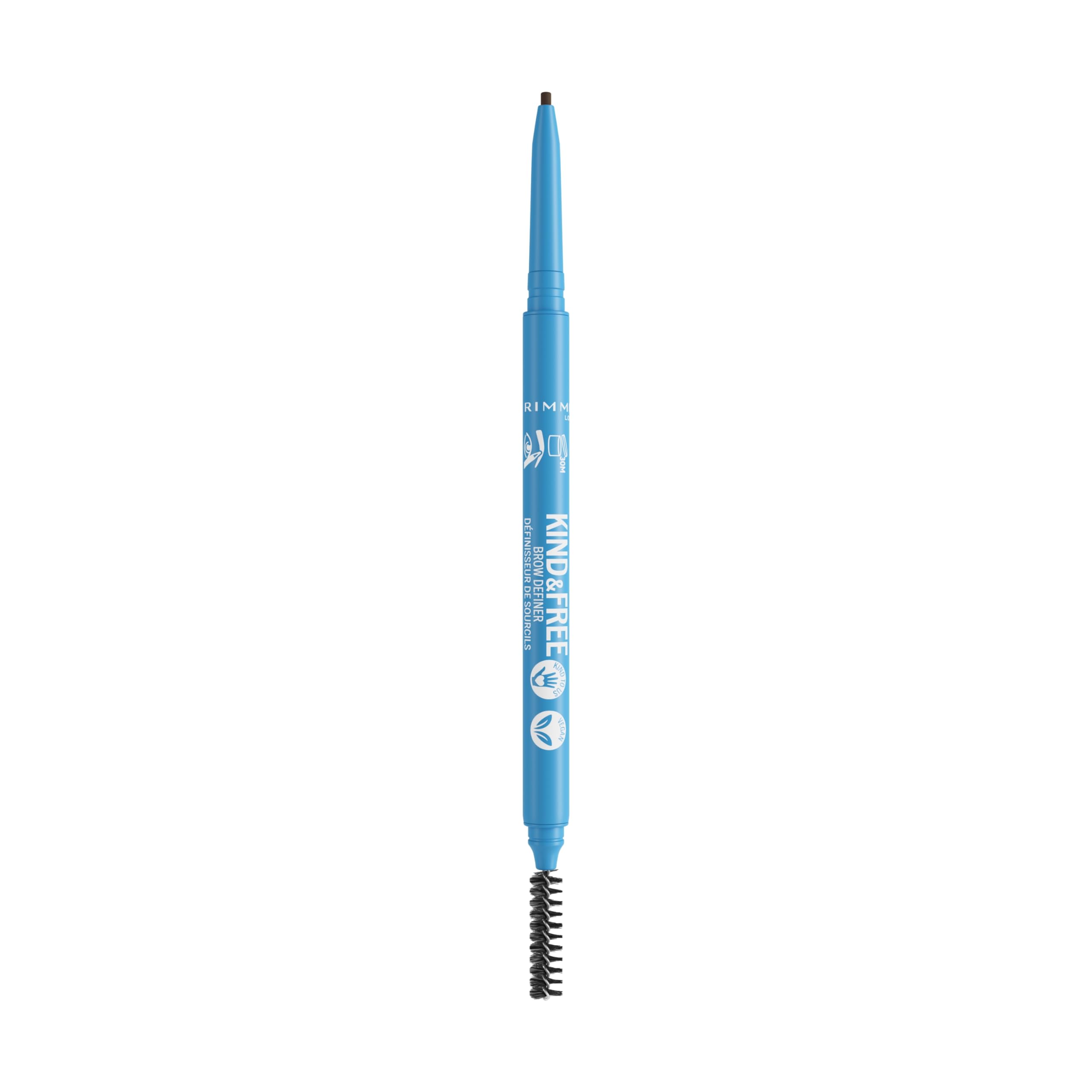 Rimmel Kind & Free Brow Definer front packaging showing compact dual-ended design and shade
