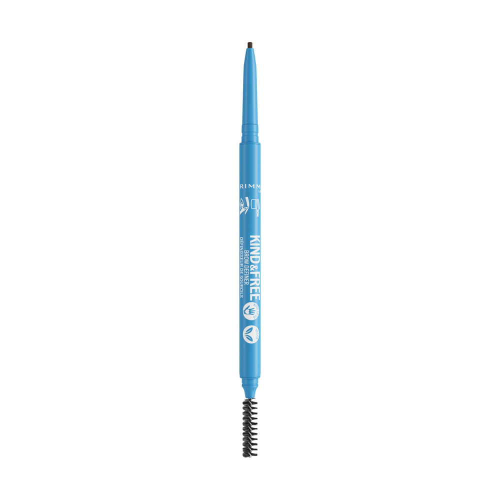 Rimmel Kind & Free Brow Definer front packaging showing compact dual-ended design and shade