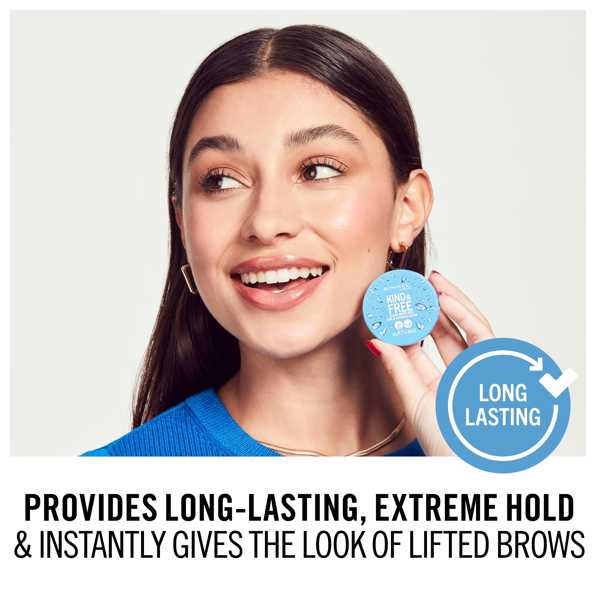 Rimmel wax over brow powder showing sealed, long-lasting brow makeup