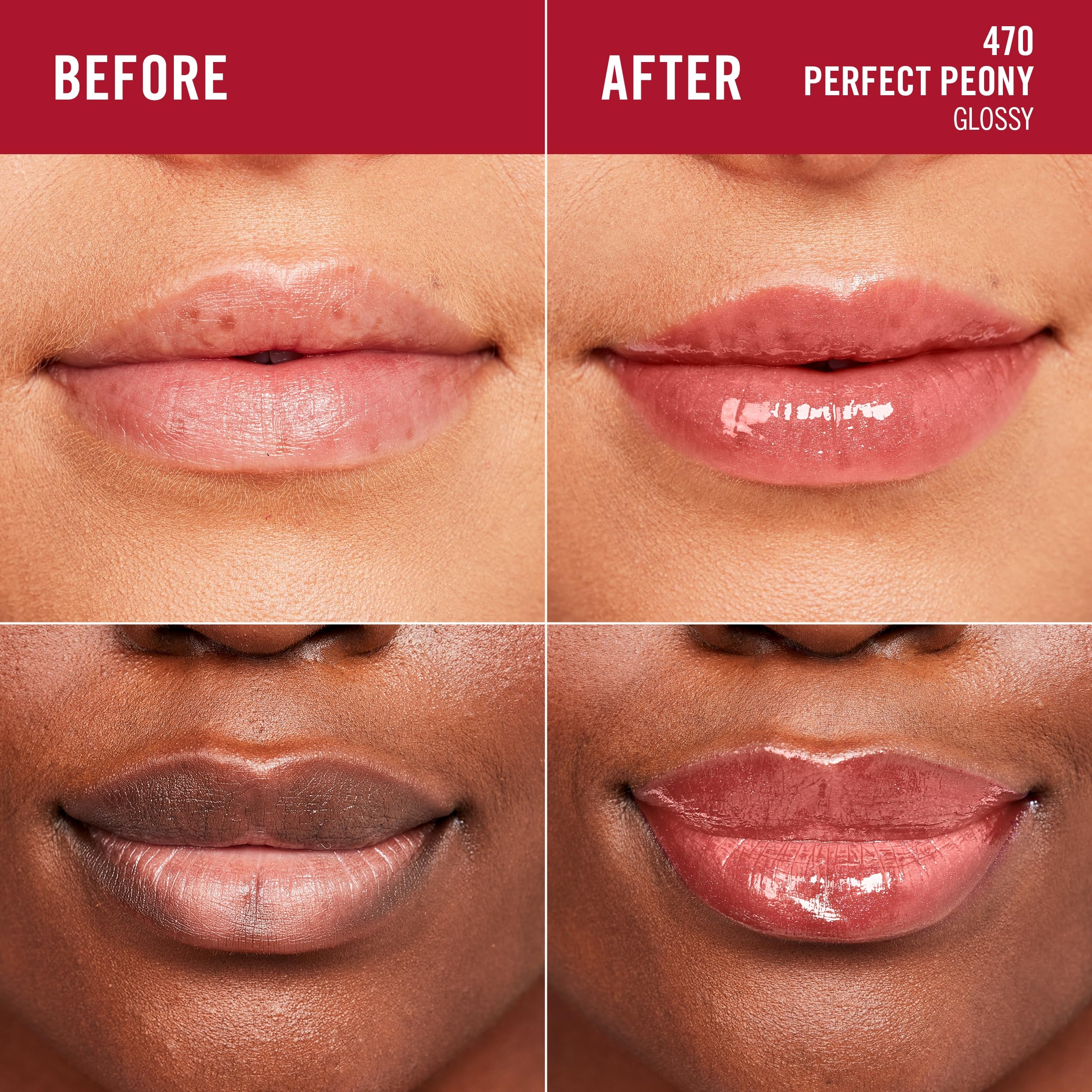 Rimmel model wearing Perfect Peony showing natural glossy enhancement
