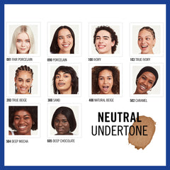Rimmel model wearing foundation showing natural coverage and radiant skin