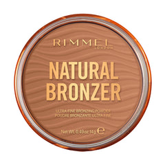 Rimmel natural bronzer front compact showing sleek packaging and instant warm tone