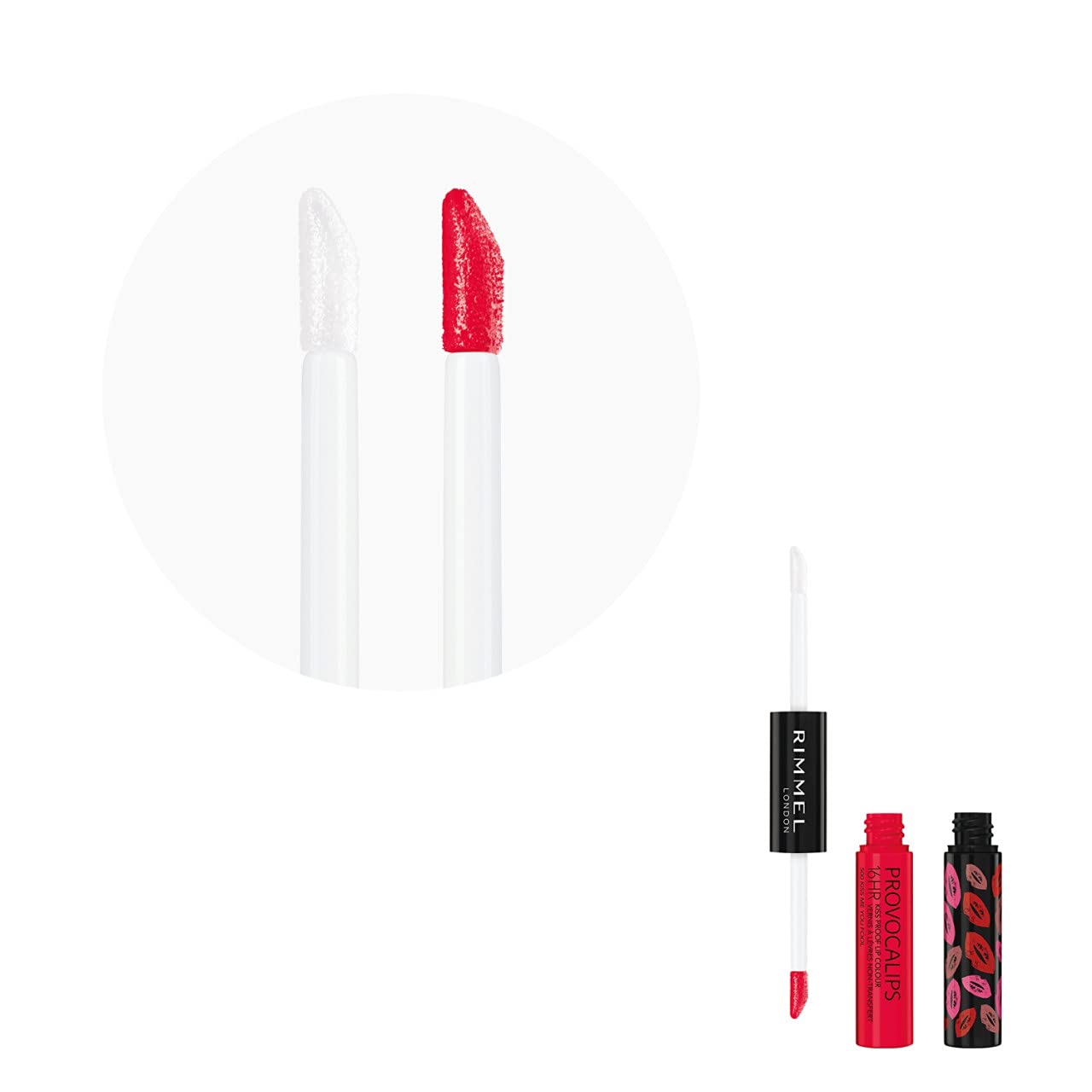 Model wearing Rimmel Provocalips shade 500 Kiss Me You Fool for bold color