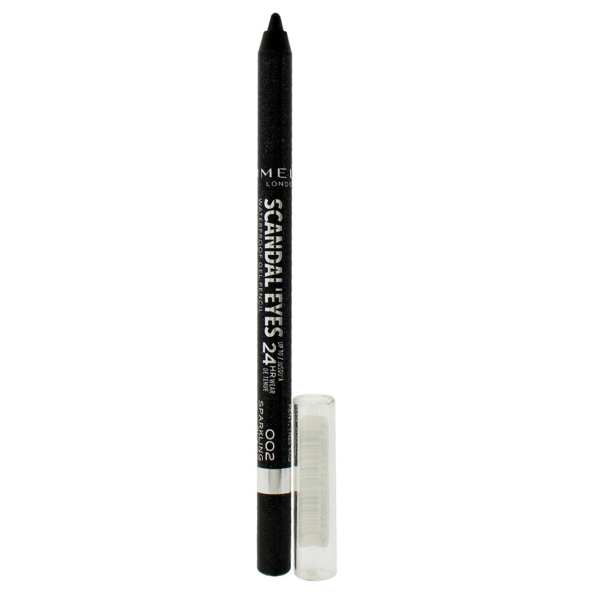 Rimmel Scandaleyes front packaging showing pencil and cap, convenient travel size