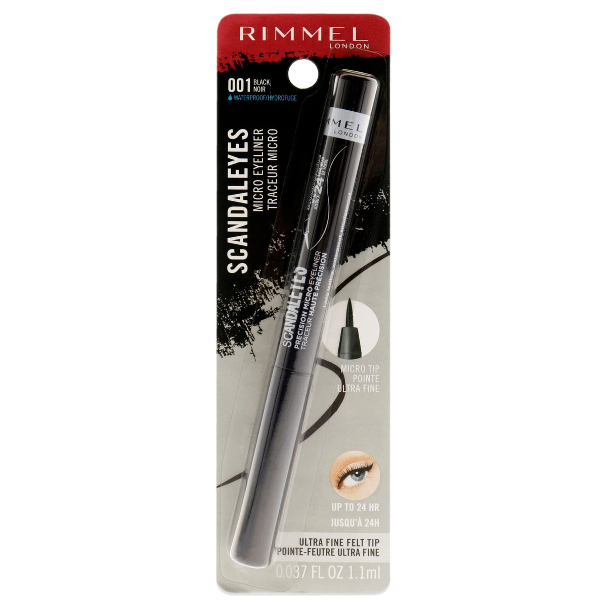 Rimmel Scandaleyes front view showing compact black pen packaging and bold benefit