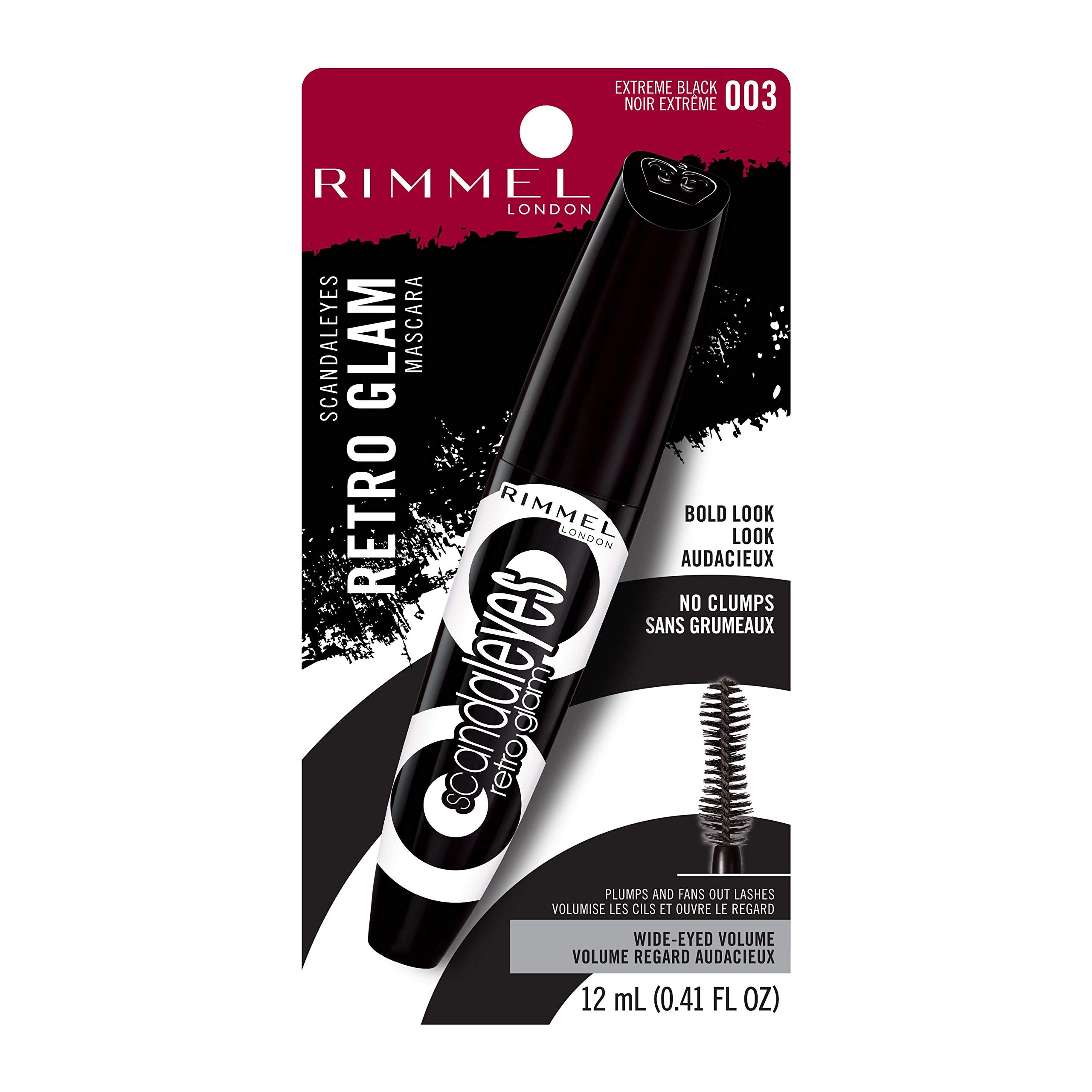 Rimmel Scandaleyes hourglass brush close-up displays shape that lifts and plumps lashes