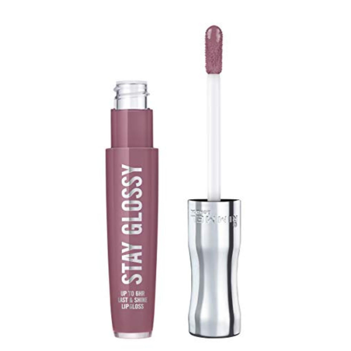 Rimmel front packaging showing shade 200 Tainted Love and glossy finish benefit