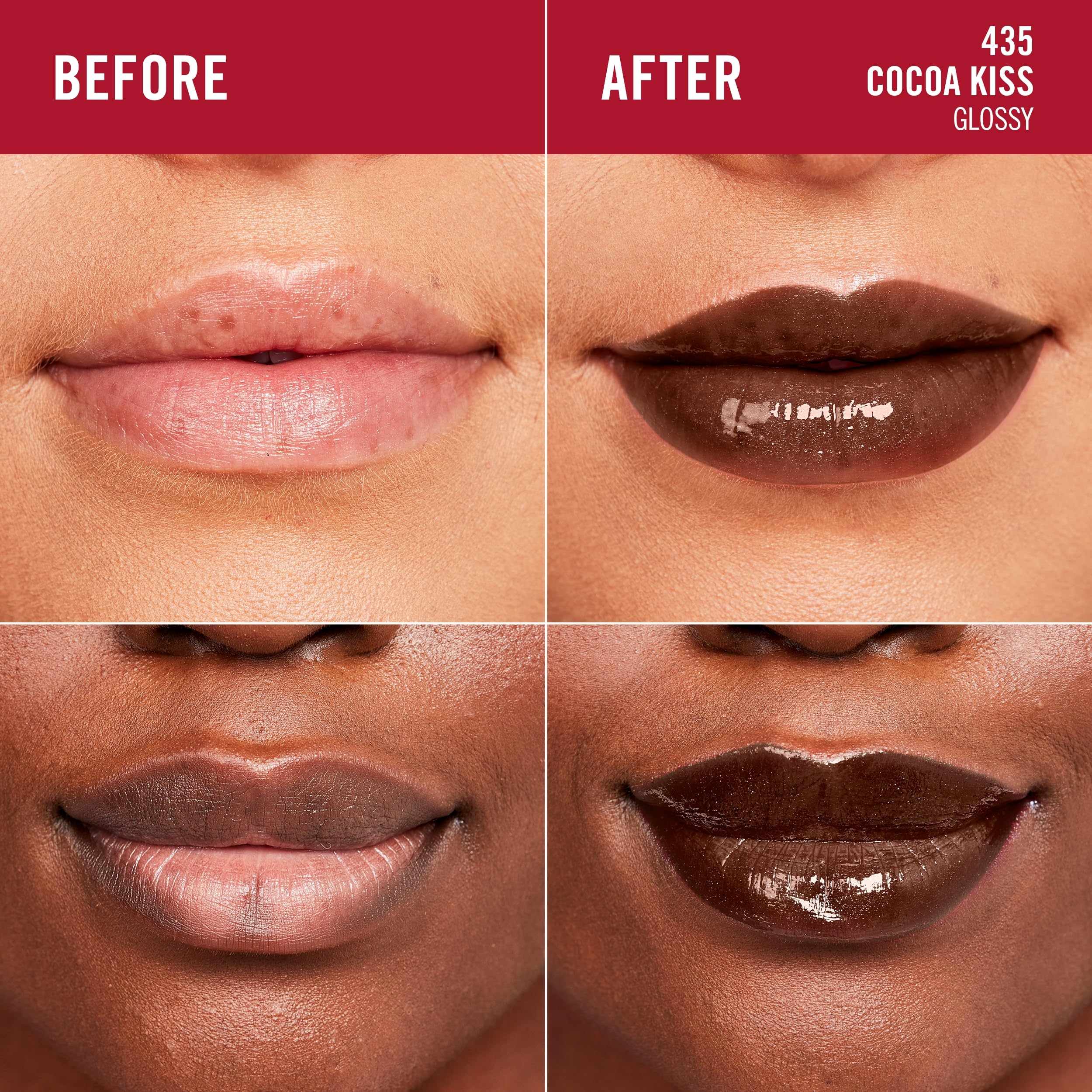 Rimmel lip detail worn to show glossy finish and enhanced color