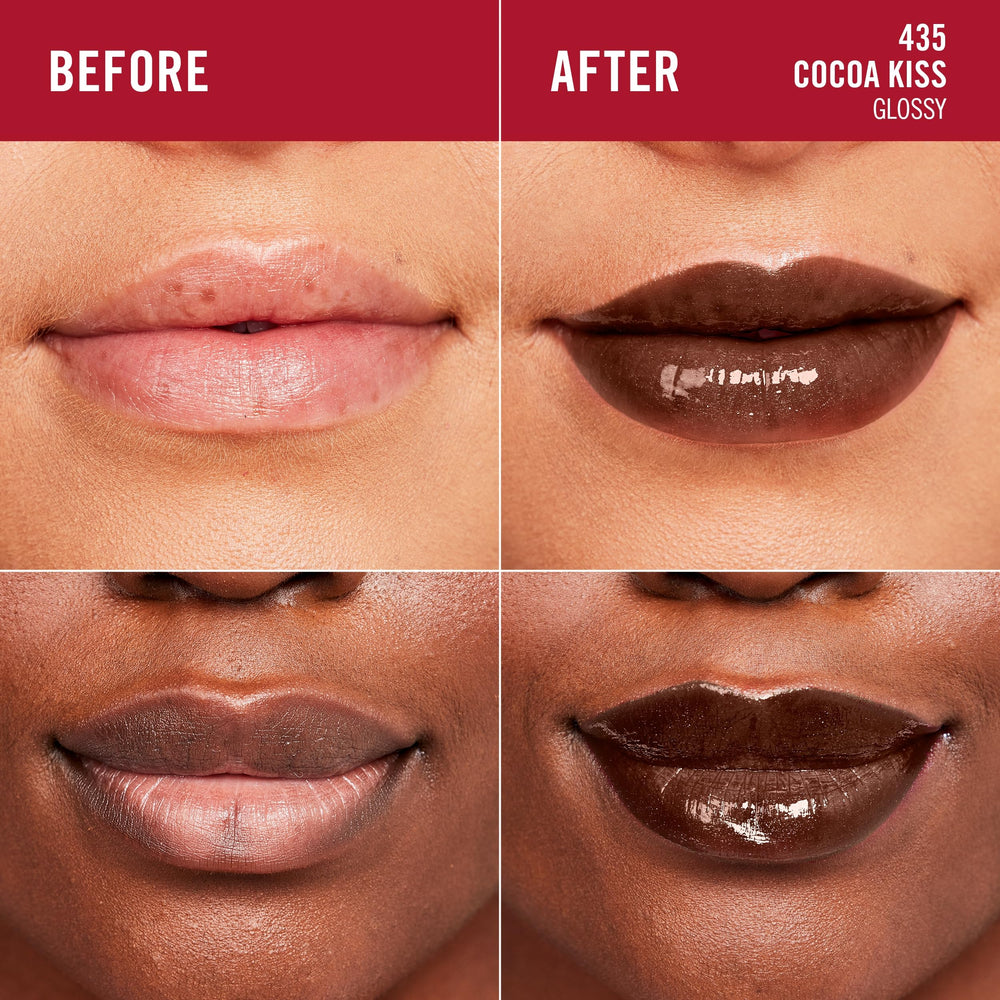 Rimmel lip detail worn to show glossy finish and enhanced color