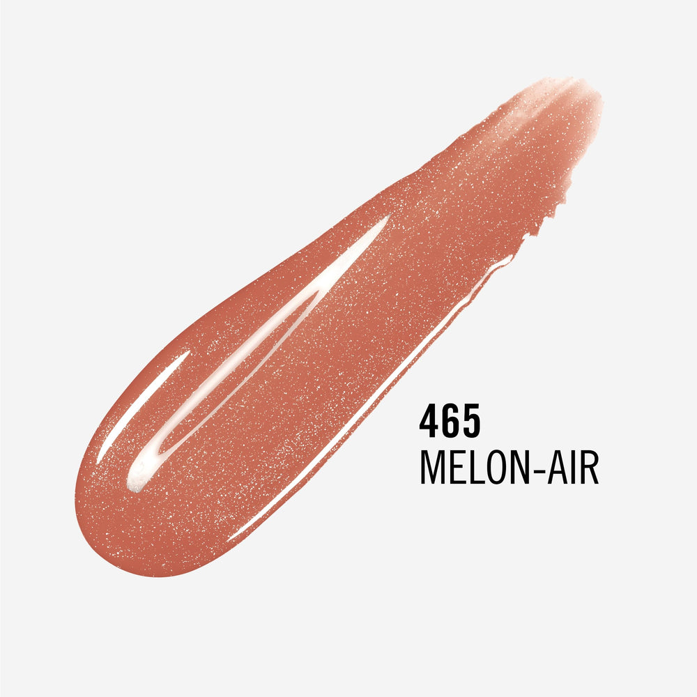 Rimmel swatch on lips showing melon-air color and luminous shine benefit