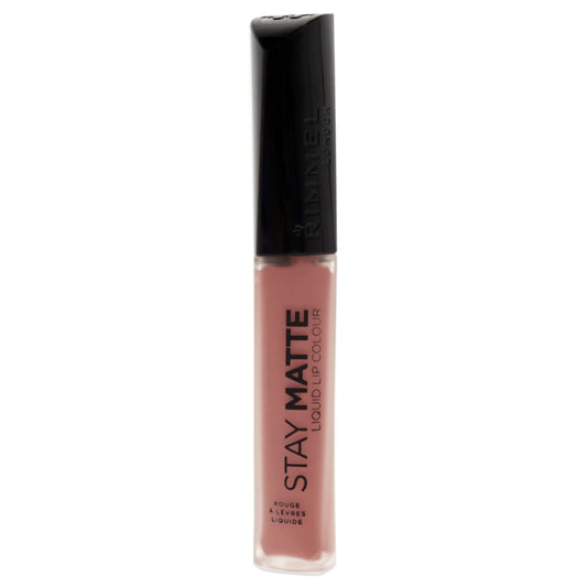 Rimmel front packaging of Stay Matte liquid lip color showing shade 110 Blush and benefits