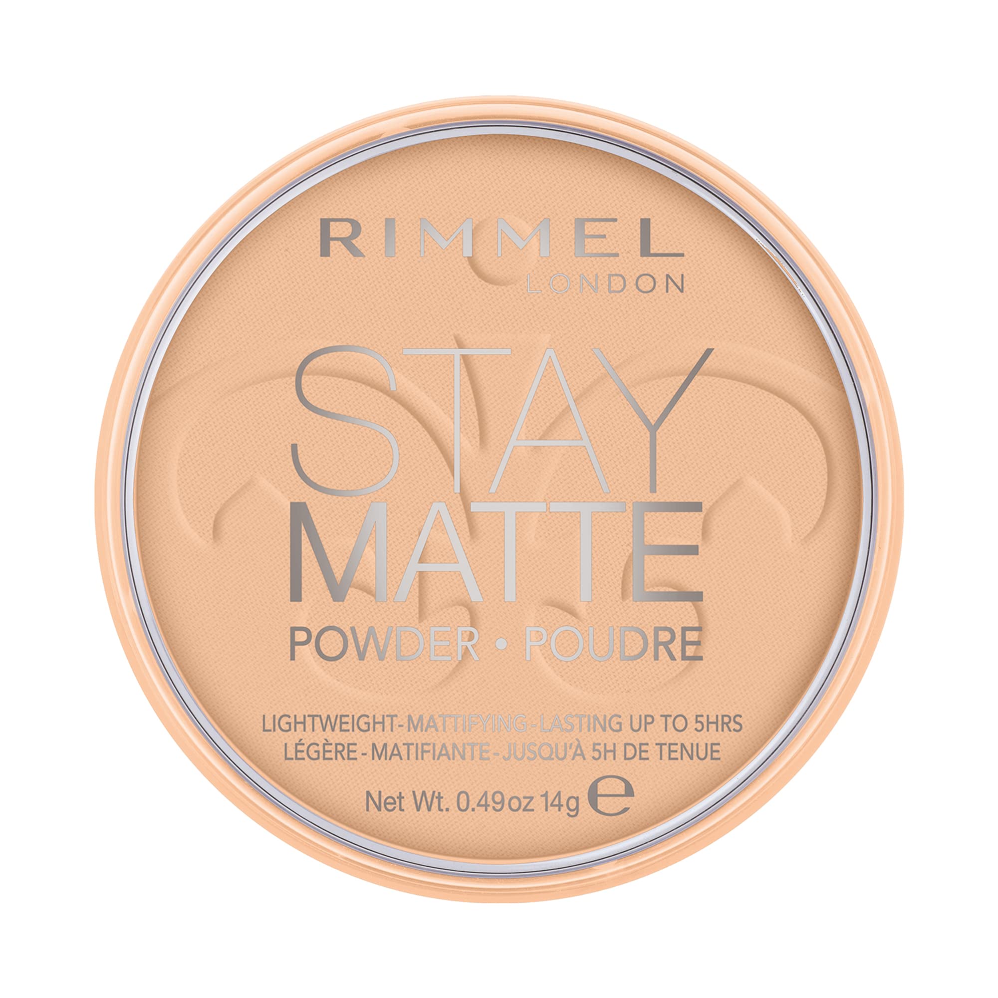 Rimmel Stay Matte powder pan close-up showing smooth pressed surface and even tone