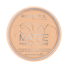 Rimmel Stay Matte powder pan close-up showing smooth pressed surface and even tone