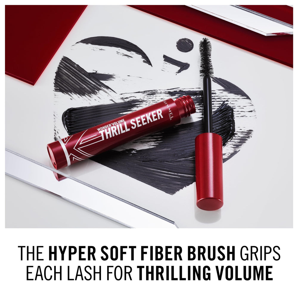 Rimmel mascara in lifestyle setting on vanity illustrating everyday wearable drama benefit