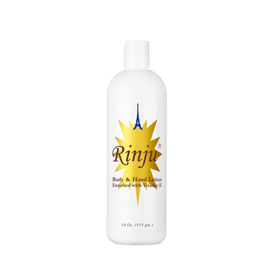Rinju lotion pump dispensed on hand showing quick-absorbing texture