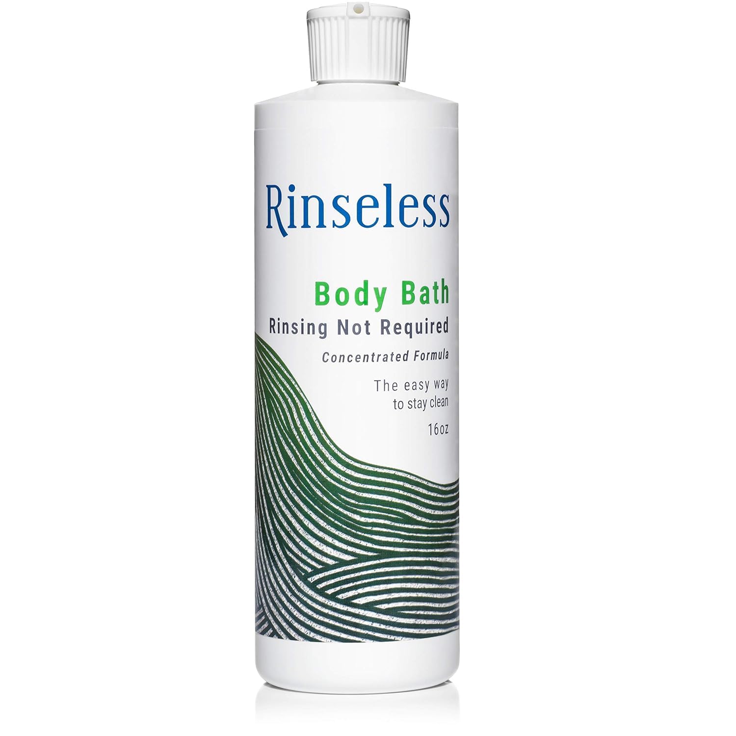 RINSELESS front bottle view showing clear aloe scent and convenient pump benefit
