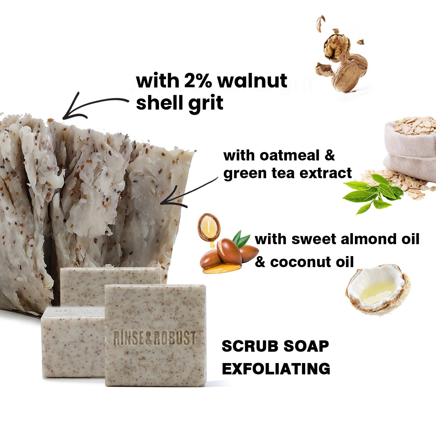 Rinse & Robust Sandalwood bar texture detail showing smooth moisturizing finish